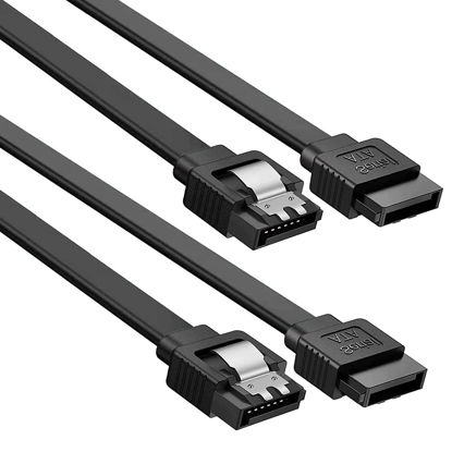 Picture of SATA III Cable 18 inches, SATA III 6Gbps 7pin Straight Data Cable (Female to Female) Compatible for SATA HDD, SSD, CD Driver, CD Writer (2-Pack, Black)