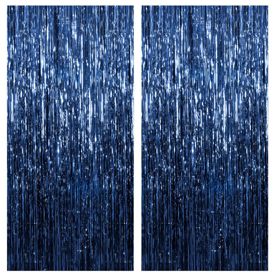 Picture of 2 Pack Blue Party Decorations Ocean Party Decor Supplies Blue Party Streamers Birthday Decorations Tinsel Foil Fringe Curtains Photo Booth Props Celebration Party Decorations