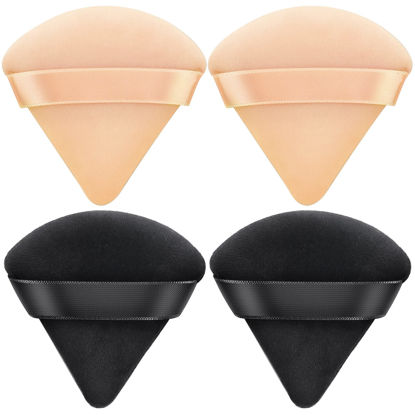 Picture of AMMON 4 Pcs Powder Puff, Triangle Soft Makeup Powder Puff, Face Makeup Sponge Puff Velour Makeup Puff Pure Cotton Powder Puff for Loose Mineral Powder Cosmetic Body Contouring Tools (2 Nude 2 Black)