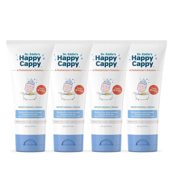 Picture of Happy Cappy Moisturizing Cream, for Children and Adults with Dry, Itchy, Irritated Sensitive Eczema Prone Skin, Dermatologist Tested, Four 6 oz tubes