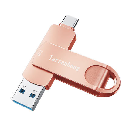 Picture of 1000GB USB C Memory Stick,1TB Ultra USB3.0 Thumb Drives for MacBook Pro 3 in 1 Android Phones Photo Stick Tersanhong External Date Storage for iPad,Computers and Tablets(Pink)
