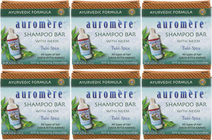 Picture of Auromere Ayurvedic Shampoo Bar - Eco Friendly, Handmade, Vegan, Cruelty Free, Natural, Non GMO, All in One Bar for Soap and Shampoo (4.23 oz), 6 pack