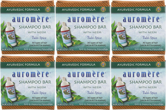 Picture of Auromere Ayurvedic Shampoo Bar - Eco Friendly, Handmade, Vegan, Cruelty Free, Natural, Non GMO, All in One Bar for Soap and Shampoo (4.23 oz), 6 pack
