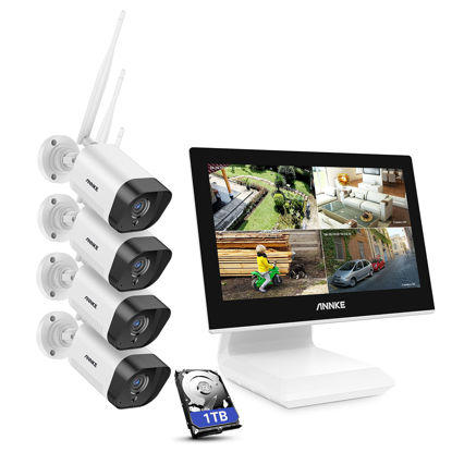 Picture of [Work with Alexa] ANNKE 5MP NVR Wi-Fi Security Camera System with 10.1" LCD Monitor, 4CH 5MP WiFi Surveillance NVR with 4Pcs 1296p Outdoor IP Cameras, 100ft Night Vision, 1TB Hard Drive-WL300