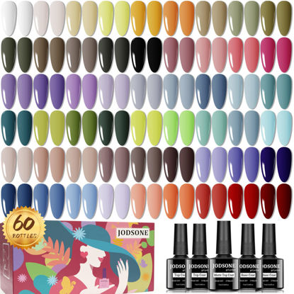 Picture of JODSONE 60 PCS Gel Nail Polish Set All Seasons No Wipe Base Coat Matte Glossy Top Coat Nail Gel Polish Kit for Starter Manicure DIY at Home Enjoy Fun