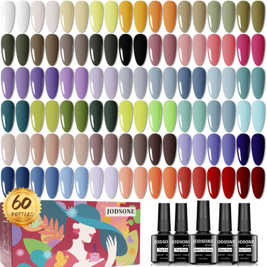 Picture of JODSONE 60 PCS Gel Nail Polish Set All Seasons No Wipe Base Coat Matte Glossy Top Coat Nail Gel Polish Kit for Starter Manicure DIY at Home Enjoy Fun