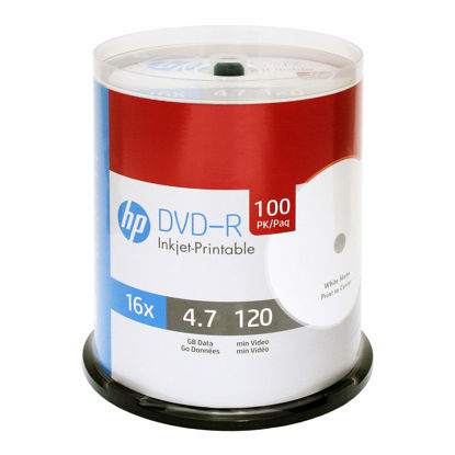 Picture of HP DVD-R 4.7GB 16X White Inkjet Printable 100 Pack in Spindle