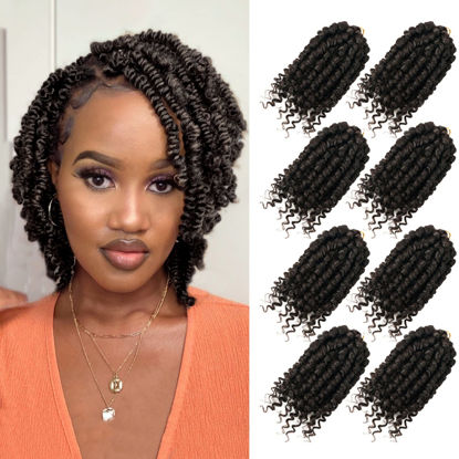 Picture of Short Passion Twist Hair 6 Inch Pre-twisted Passion Twist Crochet Hair 8 Packs Pre-looped Crochet Passion Twist Braiding Hair for Black Women Bohemian Synthetic Hair Extensions #4