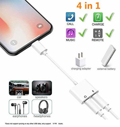 Picture of Apple MFi Certified iPhone Headphones Adapter Splitter DESOFICON 2 in 1 Dual Lightning Charge Cable Aux Adapter Compatible with iPhone 12/11/XS/XR/X/8/7/6 Converter Music Charging Call
