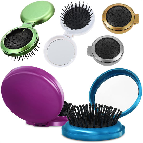 1297002 6pcs round travel hair brush set folding hair brush with small mirror travel size brush pocket comb 550