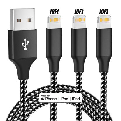 Picture of iPhone Charger [Apple MFi Certified] 3Pack 10FT Lightning Cable Fast Charging Cord Nylon Braided Compatible with iPhone 14 13 12 11 X Xs 8 7 6 6s Pro Pro Max Plus Mini and More - (Black)