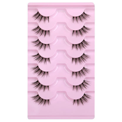 Picture of JIMIRE Half lashes with Clear Band Natural Look Wispy Fluffy False Eyelashes Light Volume Crossed Handmade Eye Lash 7 Pairs Pack