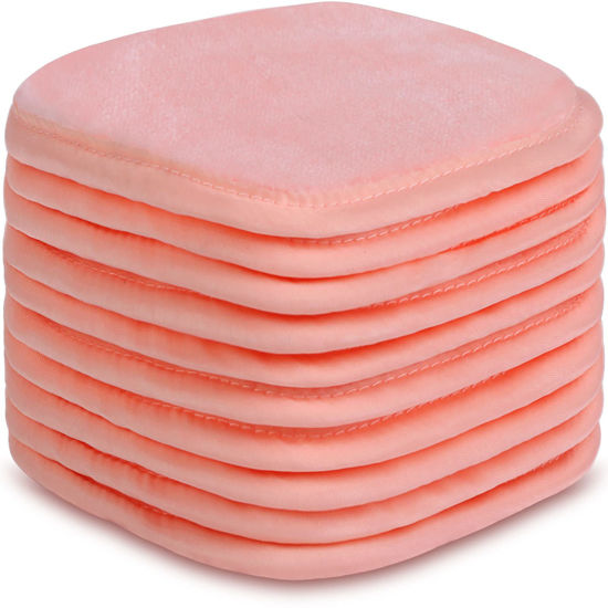 Picture of 𝐄𝐱𝐭𝐫𝐚 𝐓𝐡𝐢𝐜𝐤 Makeup Remover Cloth (10 pack) Reusable Microfiber Makeup Remover Pads Cotton Rounds Face Pads Eye Makeup Remover Pads Gift Box Packaging for Women 5" X 5" - Pink