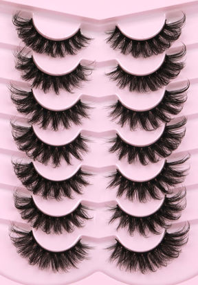 Picture of Mink Lashes Fluffy 6D False Eyelashes 17mm Wispy Cat Eye Lashes that Look Like Extensions Strip Lashes Pack