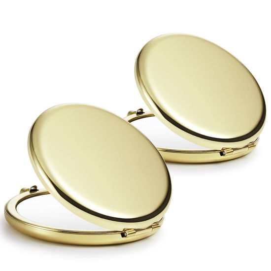 GetUSCart- Getinbulk Compact Mirror Bulk, Set of 2 Double-Sided 1X/2X  Magnifying Purse Pocket Makeup Mirrors(Round, Gold)