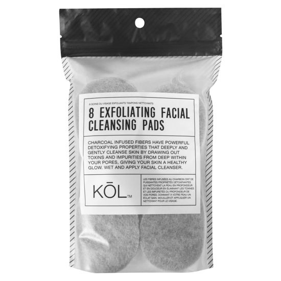 Picture of KOL Face Scrubber, Charcoal Infused Exfoliating Facial Cleansing Pads, Reusable Exfoliator Face Sponge for Daily Face Cleaning and Makeup Removal, 8 Count
