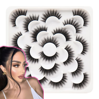 Picture of Losha 3D False Eyelashes Full Strips 16mm Natural Long Faux Mink Lashes| Reusable Eyelash Extension| 100% Handmade & Cruelty-Free| 10 Pairs Lashes Pack