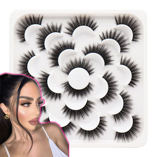 Picture of Losha 3D False Eyelashes Full Strips 16mm Natural Long Faux Mink Lashes| Reusable Eyelash Extension| 100% Handmade & Cruelty-Free| 10 Pairs Lashes Pack