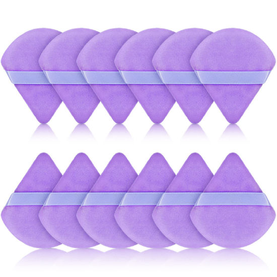 Picture of 12 Pieces Triangle Powder Puff Face Cosmetic Makeup Puff for Loose Powder Soft Body Washable Reusable Foundation Sponge Mineral Powder Wet Dry Makeup Tool(Purple,Small)