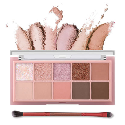 Picture of Erinde 10 Colors Eyeshadow Palette - Matte Shimmer Glitter Ultra-Blendable, High Pigmented, Natural-Looking Korean Eye Makeup, Pink Eyeshadow Palette with Brush, Rose Pink