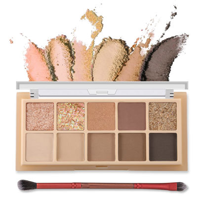 Picture of Erinde 10 Colors Eyeshadow Palette Makeup - Matte Shimmer Glitter Eye Shadow, Ultra-Blendable, High Pigmented, Naturing-Looking, Neutral Nude Eyeshadow Palette with Professional Brush, Sunset