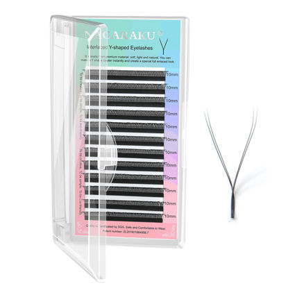 Picture of NAGARAKU yy Eyelash Extensions Supplies y lash 0.07mm DD curl 10mm Premade Fans 4D Russian Volume Y Shape Faux Mink Matte 12 rows Cluster pre Fanned Eye Lashes