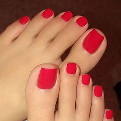Picture of Outyua Red Square Fake Toenails Matte Press on Toe Nails Short Acrylic False Toes Nails Artificial Beach Full Cover Toenail for Women and Girls 24Pcs (Red)
