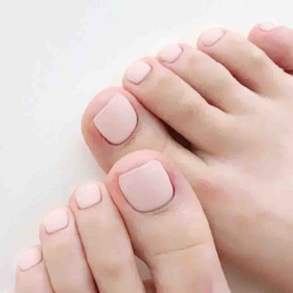 Picture of Outyua Solid Square Fake Toenails Matte Press on Toe Nails Short Acrylic False Toes Nails Artificial Beach Full Cover Toenail for Women and Girls 24Pcs (Nude)
