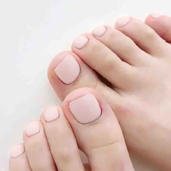 Picture of Outyua Solid Square Fake Toenails Matte Press on Toe Nails Short Acrylic False Toes Nails Artificial Beach Full Cover Toenail for Women and Girls 24Pcs (Nude)