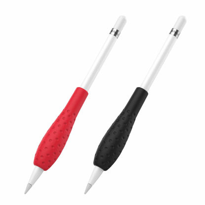 Picture of MoKo [2 Pack] Silicone Grip Holder Ergo Protective Sleeve Cover Case Accessories Compatible with Apple Pencil 1st / 2nd Generation, Black & Red