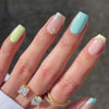 Picture of RikView French Tip Press on Nails Medium Fake Nails Blue Stick on Nails with Flowers Design Square Yellow Nails for Women