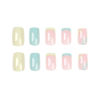 Picture of RikView French Tip Press on Nails Medium Fake Nails Blue Stick on Nails with Flowers Design Square Yellow Nails for Women