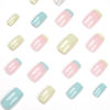 Picture of RikView French Tip Press on Nails Medium Fake Nails Blue Stick on Nails with Flowers Design Square Yellow Nails for Women