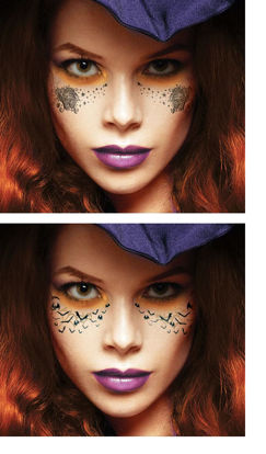 Picture of Halloween Realistic Temporary Costume American Made Make Up Face/Body Tattoo Kit Men or Women (Spooky Cats and Bats) - 2 Sheets for 4 Face Kits