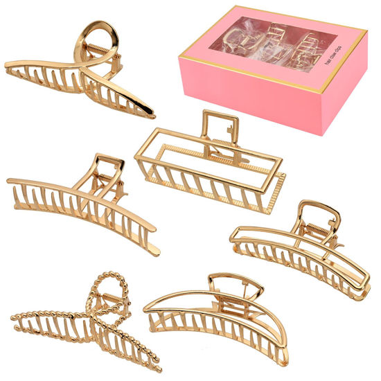 Picture of LUKACY 6 Pack Large Metal Hair Claw Clips - 4 Inch Big gold hair clips,Perfect Jaw hair clamps for Women and Thinner,Thick hair styling,Strong Hold Hair,Fashion Hair Accessories for women (Style 1)