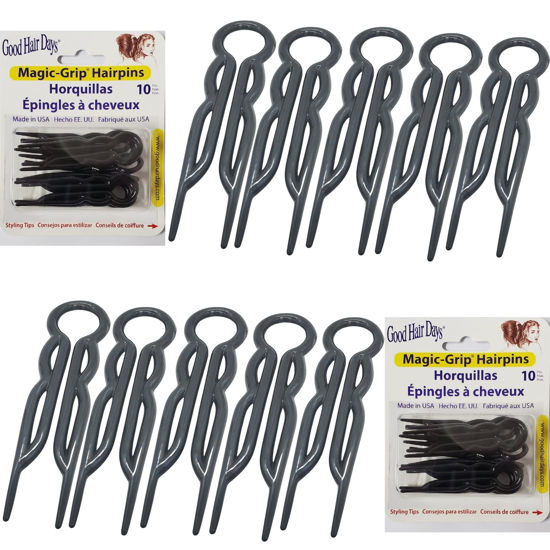 Picture of Good Hair Days Hair Pins - Plastic, U-shaped Magic Grip Hairpins, Strong Durable Pins For Fine, Thick & Long Hair, Hair Styling Accessories, Set of 20 (Black)