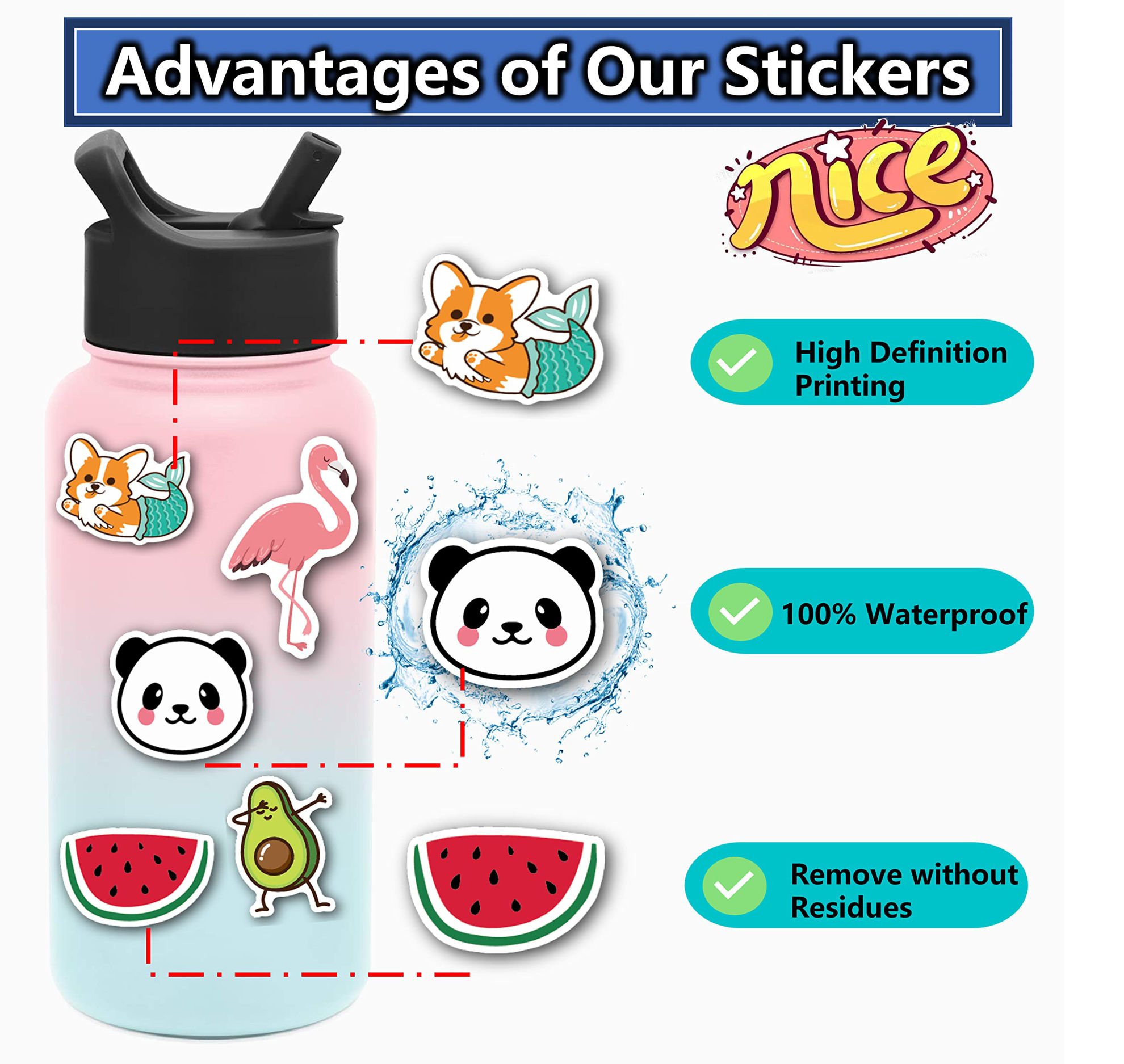 GetUSCart- 200Pcs Water Bottle Stickers for Kids Teens, Waterproof ...