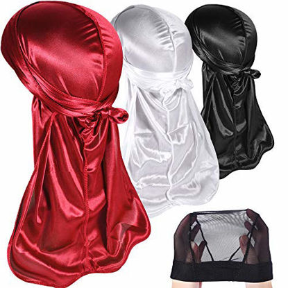 Picture of 3PCS Glitter Holographic Durags Pack for Men Waves, Award 1 Wave Cap,Set E
