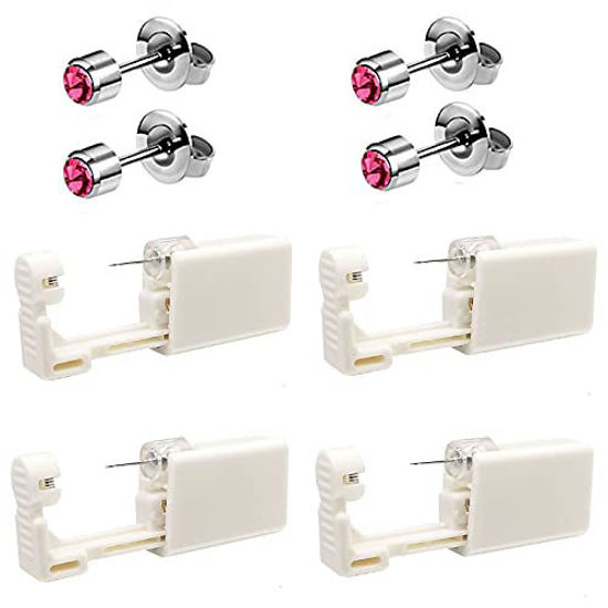 Picture of 4 Pack Self Ear Piercing Gun, Disposable Self Ear Piercing Gun Kit with Earring Studs Safety Ear Piercing Gun Kit Tool (Pink)