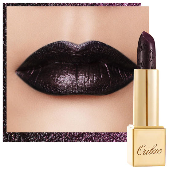 Picture of Oulac Metallic Black Lipstick for Women, High Impact Lipcolor with Moisturizing Creamy Formula, Vegan & Cruelty-Free, Full-Coverage Lip Color 4.3 g/0.15 oz, Midnight Mirage(21)