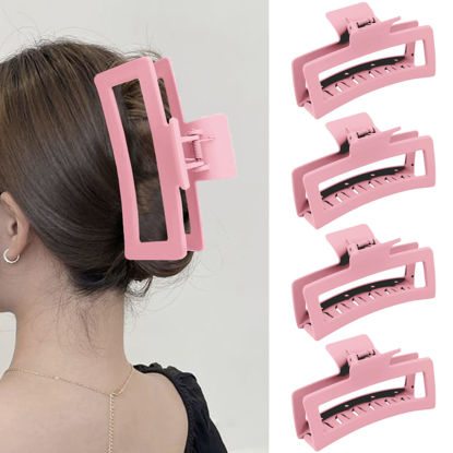 Picture of ZYTJ 5 Inche Pink Extra Large Claw Clips for Thick Hair and Long Hair, 4 Pack Xl Jumbo Claw clips, Oversized Matte Non-slip Rectangle Hair Clips for Women, Big Strong Hold Jaw Clip