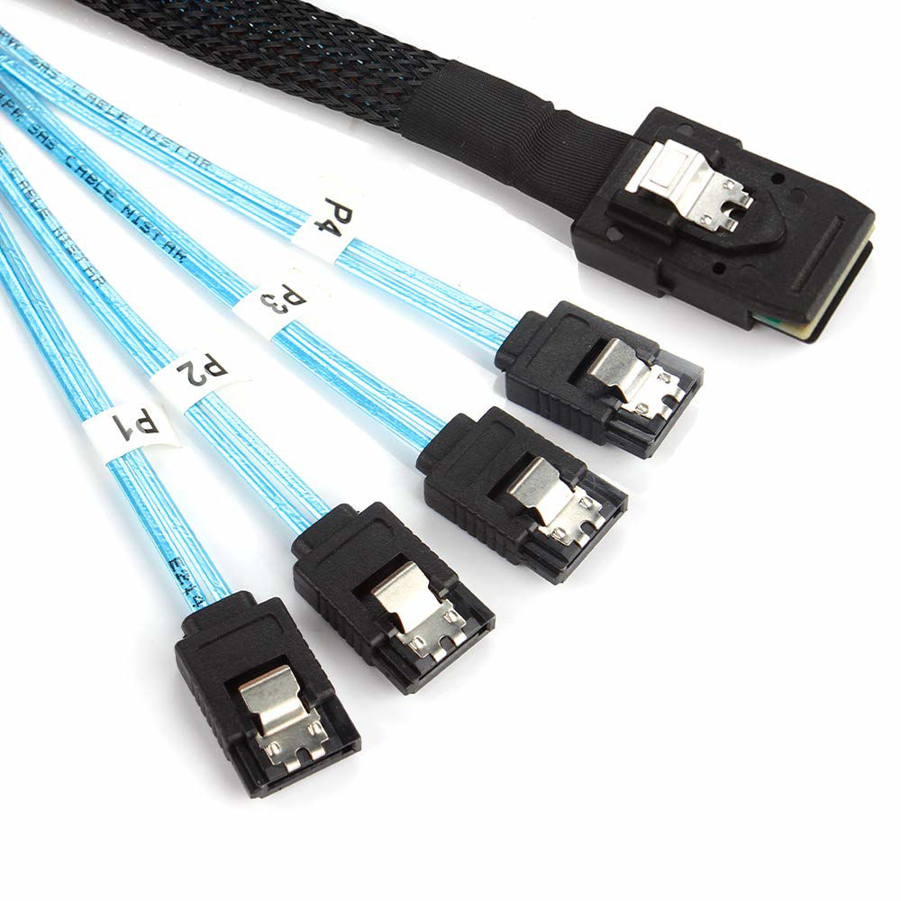 Mini SAS Kabel SFF-8087 Auf 4x SATA - 0,5m Array Disk Kabel 90° Winkel