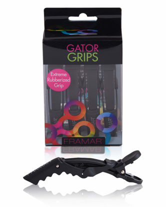 Picture of Framar Gator Grips Black Styling Hair Clips - Set of 4 Professional Hair Clips with Hair Styling and Sectioning - Wide Teeth & Durable for Hair Salon