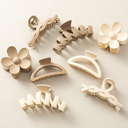 Picture of 8PCS Hair Clips for Women, Flower Claw Clips for Thick Hair, Non-Slip Hair Accessories with Multi-Styles, Neutral Colors Hair Claw Clips and Variety Pack, Ideal for Girls