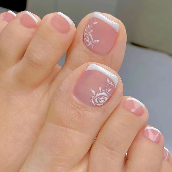 Amazon.com: 24Pcs Press on Toenails Short French Fake Nail for Toe Simple  Glitter Pink Summer Toenail French Manicure Nail Art Tips White Edge Foot  Nail Art Supplies Reusable False Toenails for Women :