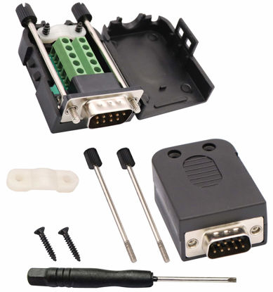 Picture of AAOTOKK DB9 Screw Terminal Block Adapter D-SUB 9-pin RS232 Male to 9+1 Pin/Way Female Serial Terminal Breakout Board Connector Signal Module with case (2Pcak/Male)
