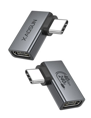 Picture of XAOSUN 240W 90 Degree USB C Adapter, Right Angle USB C Male to USB C Femal Adapter, 40Gbps PD 240W USB4 Adapter for Thunderbolt 4,MacBook,Tablet,Docks,ROG Ally,Steam Deck (2 Pack)