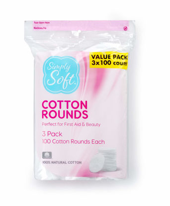 Picture of Simply Soft Cotton Rounds, 100% Cotton, Absorbent and Textured Cotton Pads are Lint Free, 100 Count (Pack of 3)
