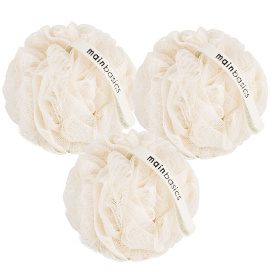 Picture of MainBasics Seaweed Infused Bath Shower Loofah Sponge Pouf Body Wash Scrubber (Set of 3)