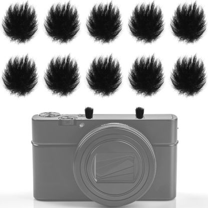 Picture of Nezyo 10 Pcs Camera Mic Windscreen Wind Muff Built in Microphone Camera Mic Muff Compatible with DSLRs Mic Outdoor Windshield and 20 Pcs Camera Wind Muff Sticker, Black, 0.24 x 0.24 Inch